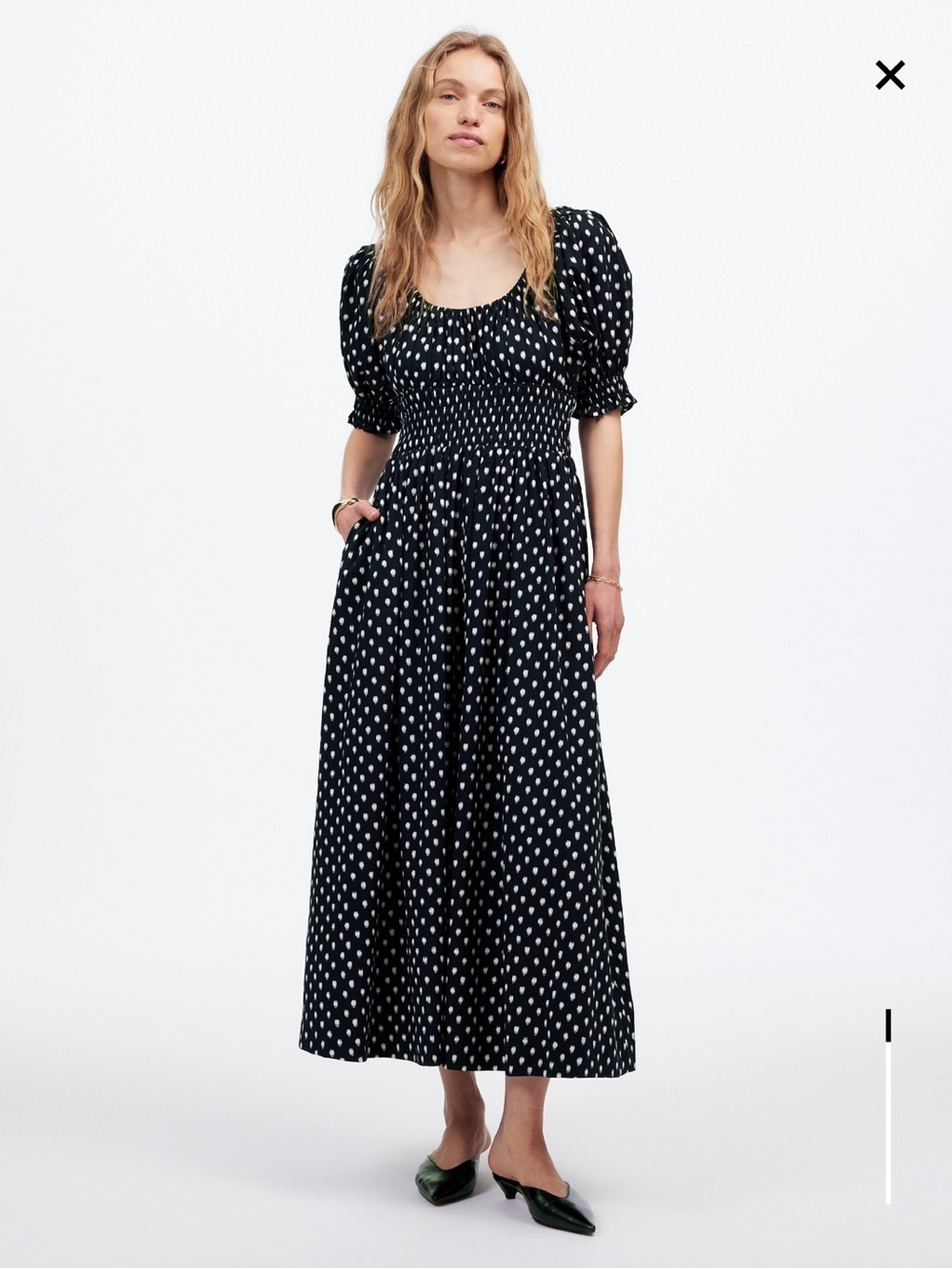 Madewell smocked-waist polka dot maxi dress